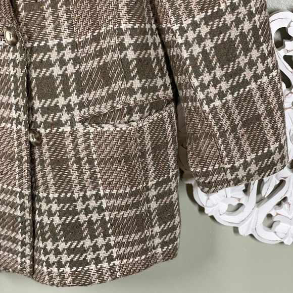 Lizwear Plaid Brown Suit Jacket Blazer Double Button Vintage - Picture 2 of 7